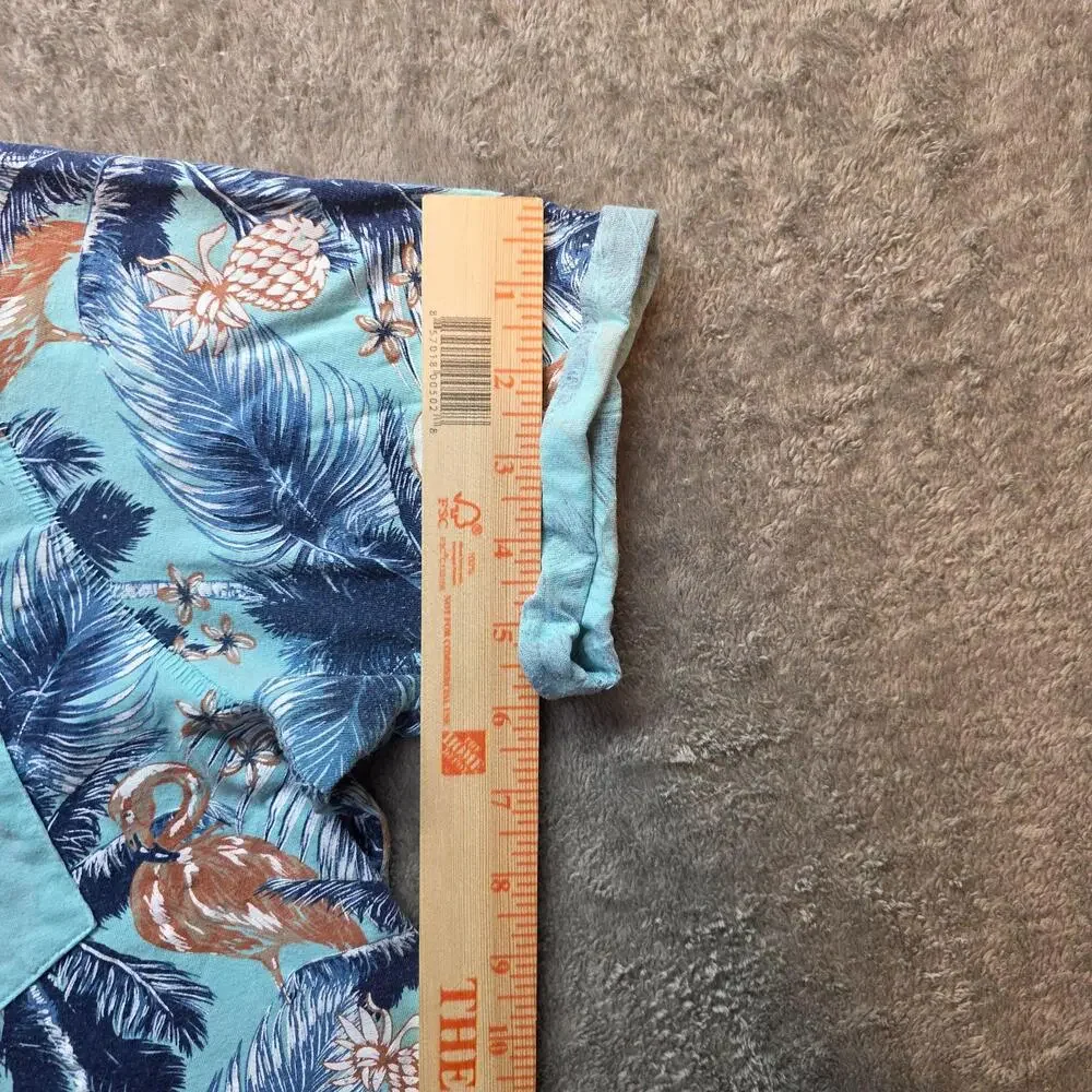 Flamingo Hawaiian Shirt Mens L Blue Palm Tree Pineapple Graphic Pocket T-Shirt